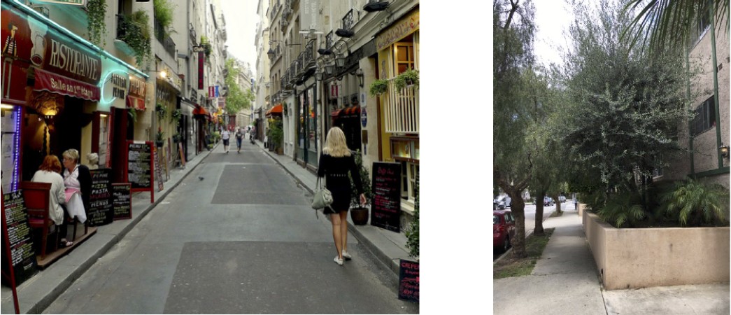 A street in Paris (l.) and a street in Los Angeles (r.).